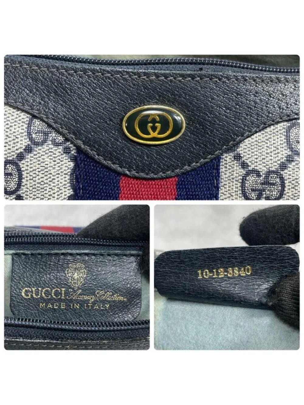 Gucci GG Sherry Line Shoulder Bag Navy Leather Logo